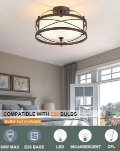 Entryway Drum Light Semi-Flush Mount Rustic Ceiling-Old Bronze Finished (Brown) - Picture 1 of 7