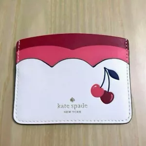 Kate Spade Card Holder Case Slim Wallet Cherry Design Pink Red Near mint - Picture 1 of 2