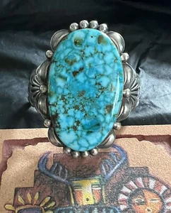 Navajo Mary Ann Spencer Kingman Turquoise Cuff Bracelet Sterling Silver - Picture 1 of 7