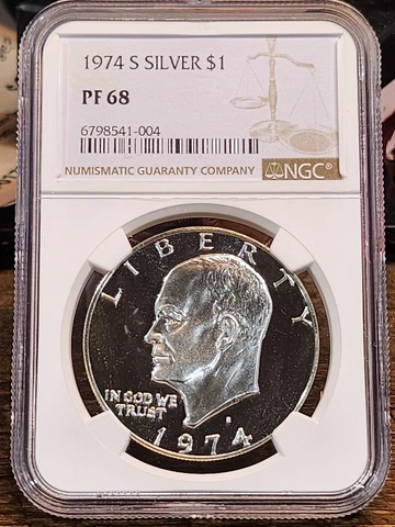 1974 S Eisenhower Proof, NGC Graded PF 68, 004 Cover
