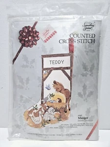 CANDAMAR SOMETHING SPECIAL COUNTED CROSS STITCH KIT 'MANGER' CHRISTMAS STOCKING - Picture 1 of 2
