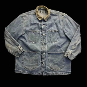 Vintage XL 90er Lee Denim Chore Arbeitsjacke Y2K Tasche Cord Kragen Grunge Hip Hop - Bild 1 von 14
