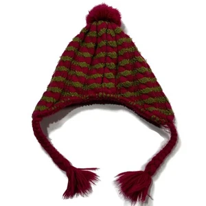 The North Face Earflap Beanie Braids Pom Pigtails Youth Girls Medium Pink Green - Picture 1 of 8