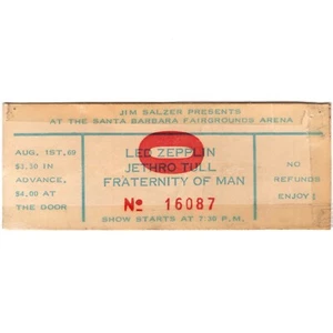 1969 LED ZEPPELIN & JETHRO TULL Konzert Ticket Stub SANTA BARBARA CA. 1.08.69 selten - Bild 1 von 2