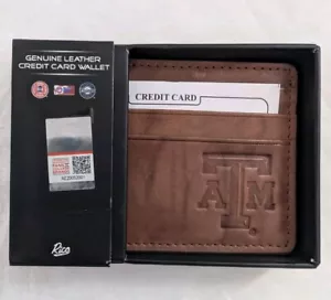 New Rico Industries Texas A&M Embossed Genuine Leather Brown Credit Card Wallet - Picture 1 of 7