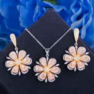 Set gioielli collana orecchini goccia fiore estate donna zirconi oro 3D geometrico - Foto 1 di 11