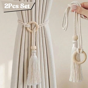 Wooden Beaded Curtain Tieback Rope Twisted Cord Thick Tie Back Holdback Strap - Picture 1 of 6