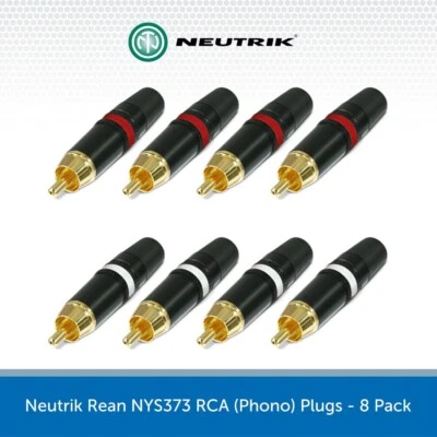 8x Neutrik RCA Phono Plugs Gold Plated REAN Connectors Red/White NYS373 Cable - Image 1 of 4