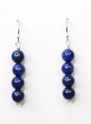 Pendientes de plata de ley .925 con bola de piedras preciosas naturales de 6 mm de lapislázuli azul 1 1/2" Foto 1 de 3