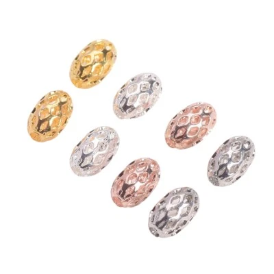 20pcs 8x5mm Hollow Mesh Oval Shape Gold/Silver Color Brass Metal Loose Beads - Image 1 of 3