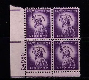 US USA Sc# 1035 MNH FVF PLATE # BLOCK Statue of Liberty Torch Wet Printing - Picture 1 of 1