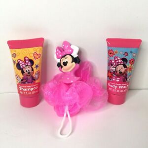 Disney Minnie Mouse Cotton Candy Scented Shampoo Body Wash & Body Scrubber NEW
