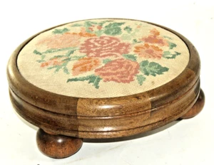 Tapestry Needlework Circular Footrest Foot Stool with Bun Feet Dia 30cm Ht. 12cm - Picture 1 of 5