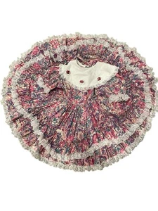 Vtg Gold Bell Full Circle Pastel Pink Floral Layered Dress Collar Pageant Sz 5 - Picture 1 of 8