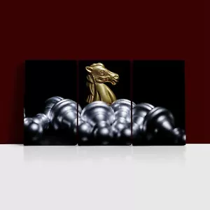 Gold Knight Chess Pieces 3 Sets Poster Print and 3x Framed Canvas Wall Art - Picture 1 of 7