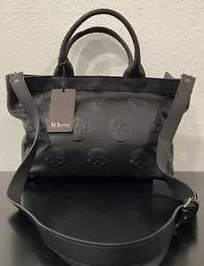 IO Pelle Italia Skull Embossed Leather Crossbody Satchel Black 15" x 6.5" x 9.5" - Picture 1 of 17