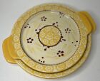 Lot of 2 Temp-tations Old World Yellow Round Serving Plates, Trivets Lids 725556