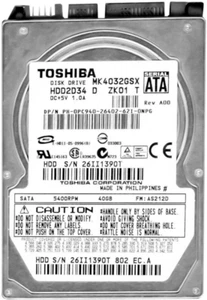 Hard Drive Toshiba MK4032GSX HDD2D34 40GB 5400RPM 8MB SATA 2.5'' Inch - Picture 1 of 3