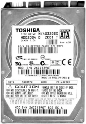 Toshiba MK4032GSX Hard Drive 40GB 5400 RPM 8MB SATA 2.5'' - Image 1 of 3