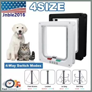 4 Way Lock Pet Door Entry Gate Cat Kitten Puppy Brush Flap Screen Frame S-XL - Picture 1 of 22