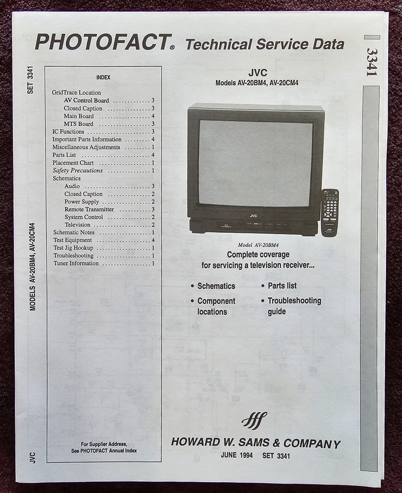 Sams Photofact 3341 Service Manual for JVC AV-20BM4, AV-20CM4 - Image 1 of 1