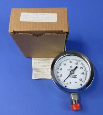 Versa Pressure Gauge 0-160 PSI 4" Dial 1/4" NPT Block + Tube ST 4354YPG2, NEW! - Image 1 of 4
