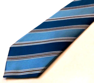 Corbata de seda a rayas COUNTESS MARA para hombre azul plata negra Foto 1 de 4
