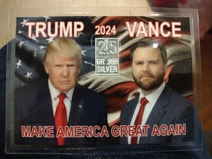MAGA Custom Donald Trump & J.D. Vance Karte mit 2,5gr .999 reinem Silberbarren auf Karte - Bild 1 von 2