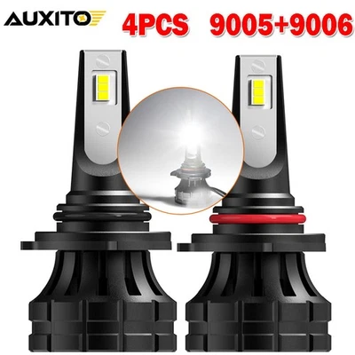 AUXITO Upgraded 4X 9005+9006 LED Headlight Bulbs Canbus Kits 6000K Ultra Bright - Image 1 of 4