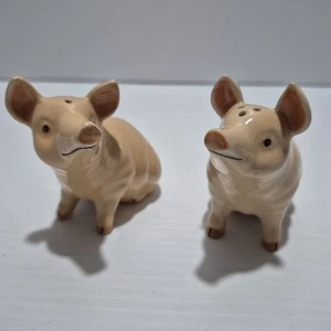 Ceramic Pig Salt and Pepper Shakers Realistic Style Beige Modern Pair - Picture 1 of 6