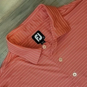 FootJoy FJ Golf Poloshirt Herren Large rosa weiß gestreift Kurzarm Pullover - Bild 1 von 10