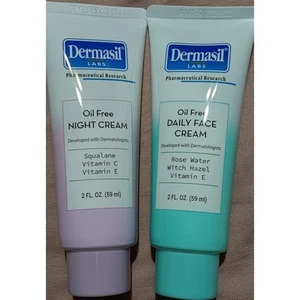 Dermasil Oil Free Daily & Night Face Creams 2 FL. Oz. ea. Squalane & Rosewater - Picture 1 of 5