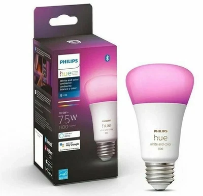 Philips Hue White Color Ambiance A19 Bluetooth 75W Equivalent Smart LED Bulb NEW - Image 1 of 4