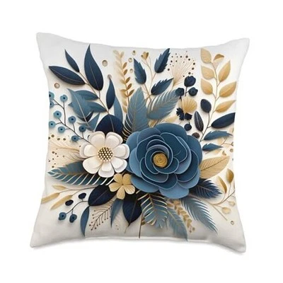Almohada de invierno con arreglo floral hojas flores azules 18x18 Foto 1 de 4