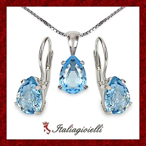 Parure Gocce Acquamarina Brillante in Argento 925 Rodiato Oro Bianco - Foto 1 di 11