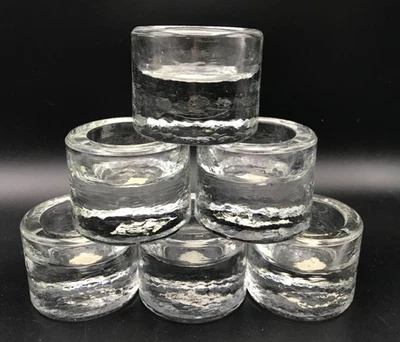 SET OF 6 HEAVY CRATE & BARREL HAMMERED GLASS TEALIGHT/VOTIVE CANDLE HOLDERS - Image 1 of 4
