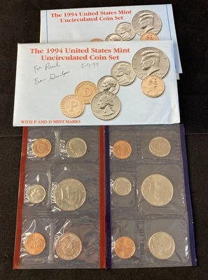 US Mint 1994 Uncirculated Coin Set Denver & Philadelphia OGP & COA Free Shipping - Image 1 of 2