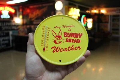 RARE 1960s BUNNY BREAD DEALER EMBOSSED METAL THERMOMETER SIGN STORE GAS OIL FARM - Image 1 of 4