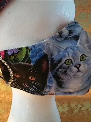 WOMEN’S COTTON DOUBLE-LAYER KITTEN THEME MULTI COLOR FACE MASK OSFM - Image 1 of 4