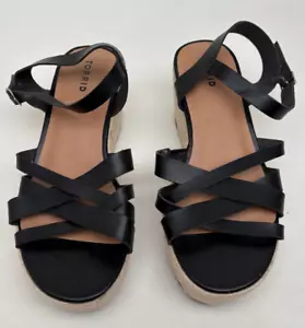 Torrid Espadrilles Black Strappy Platform Wedge Sandals Women's Size 12 - Picture 1 of 11