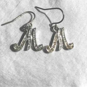 Pair of 'M' Initial Earrings—silvery and sparkly! - Picture 1 of 3