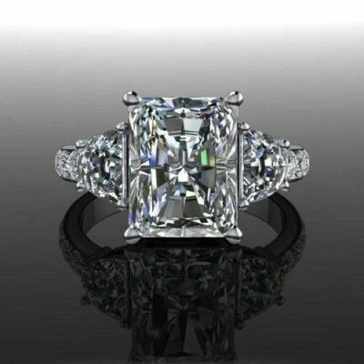 3.75 Ct Radiant Diamond Excellent Beauty Silver Ring Lab Created Christmas Gift - Image 1 of 4