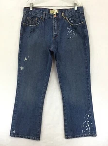 Bongo / Vintage Y2K Bleach Embellished Bootcut Denim Jeans / Men's Size 34/30 - Picture 1 of 12