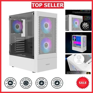 Compact Mid Tower PC Case - White with Excellent Airflow & RGB Lighting - Afbeelding 1 van 14