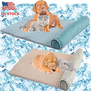 Pet Dog Cooling Mat Ice Silk Cooling Bed Pad with Pillow Medium Large Dogs Cats - Picture 1 of 15