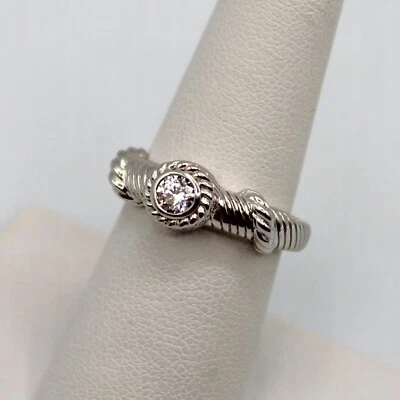 Judith Ripka Sterling Silver Ring w/ Round CZ Stone Stacking Band Sz 7 - Image 1 of 4