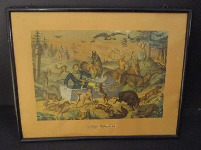 Des Jägers Wiedererwachen, colorierte Lithographie, Größe mit Holzrahmen: 43x33 - Bild 1 von 4