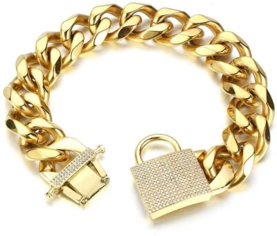 Collar de perro enchapado en oro fuerte de 23 mm de alta resistencia cadena de eslabones cubanos collar de perro Foto 1 de 4