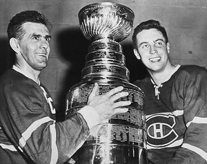 MAURICE RICHARD JEAN BELIVEAU STANLEY CUP 8X10 PHOTO HOCKEY MONTREAL CANADIENS - Picture 1 of 1
