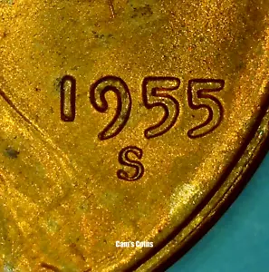 1955 S S/S Lincoln Wheat Cent roter Penny Stempelglanz DDO Fehler doppelte Prägung Vorderseite - Bild 1 von 4
